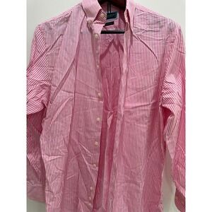 Kent & Curwen Mens Pink White Striped Button Down Shirt Classic Fit Large L